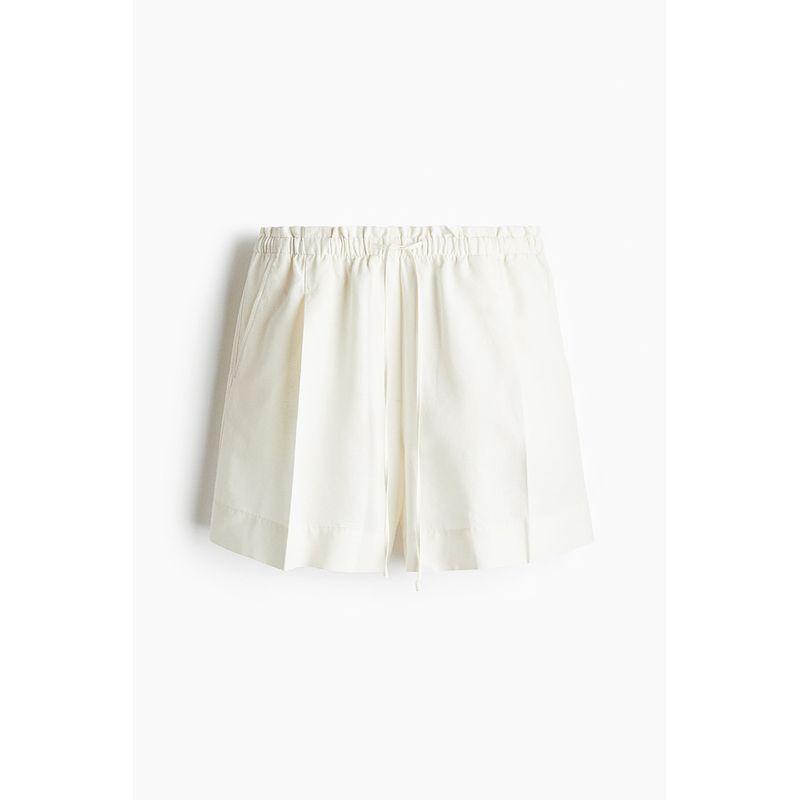 

HM Women s Casual Pants Summer 2025 New Arrival Linen Blended Drawstring Shorts 1259172 White 165/80(M)
