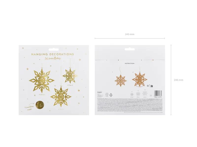 Party Deco Snowflake Pendants Gold 15-25cm Christmas Decorations 1 pack/6 pieces