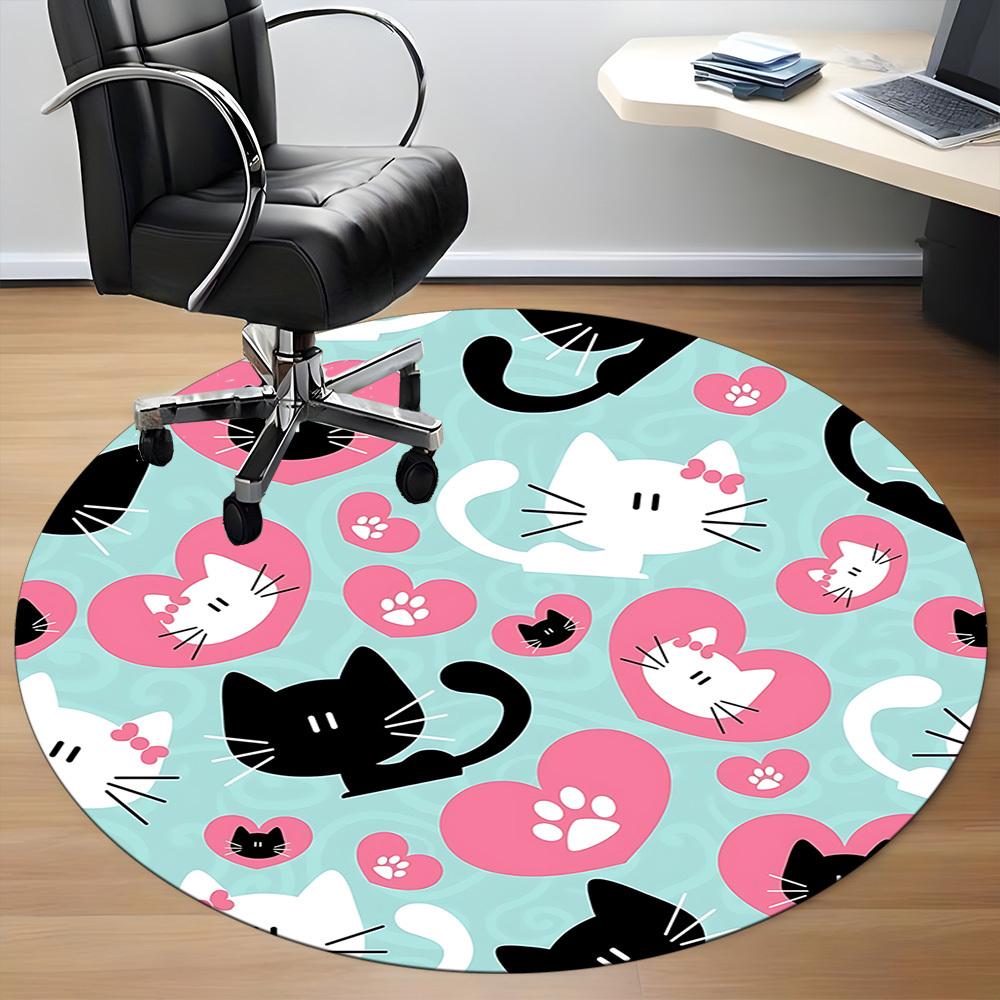 1pc Cat, Heart Carpet, Round Non Slip Durable Large Size Office Carpet, Suitable for Office