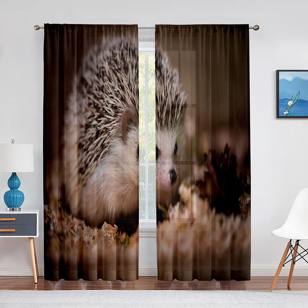 Igel, süße kleine Tier-Tüllvorhänge für Wohnzimmer, Schlafzimmer, Dekor, transparenter Chiffon, durchsichtiger Voile, Fenstervorhang
