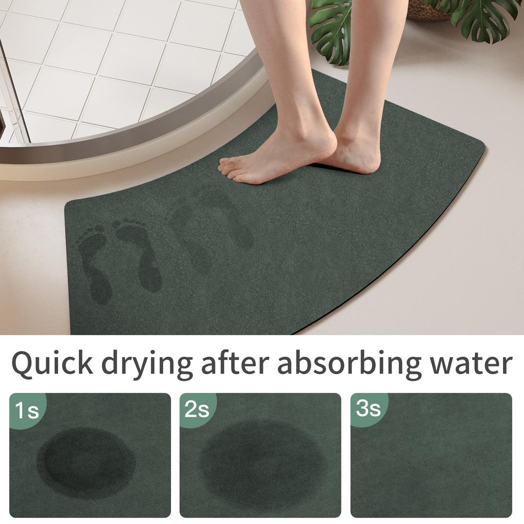 Arc-Shaped Diatomite Bath Mat - Non-Slip Shower Door Mat, Super Absorbent & Quick Dry, Double-Sided Grip, Soft Breathable