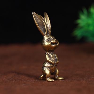 Mosazná přívěsek na klíče Zvíře Králík Figurka Klíčenka Soška Šťastného Králíka Ozdoba Retro Socha Domácí Stolní Dekorace