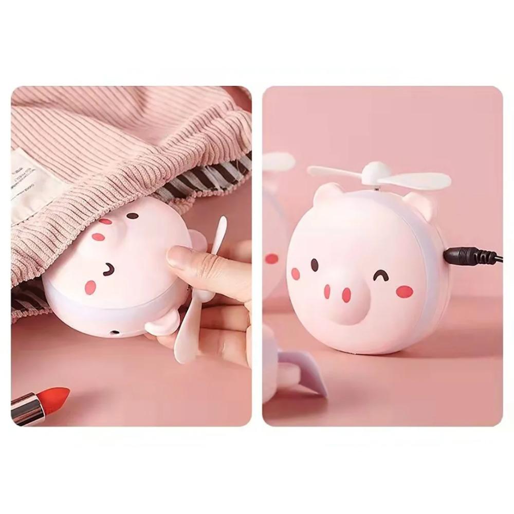 Cute Piggy Makeup Mirror Handheld Mini Fan with Led Light Cosmetics Mirror with Small Fan Girls Travle Portable Fan