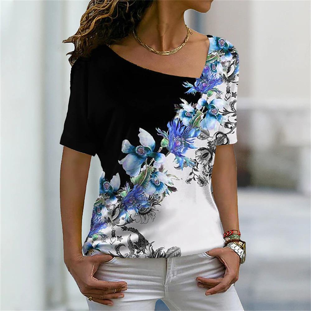 Summer T Shirt V-neck 3d Face Print Women's Tees Y2k Casual Top Ladies Vintage Harajuku Girl Personalized Short-sleeved Pullover
