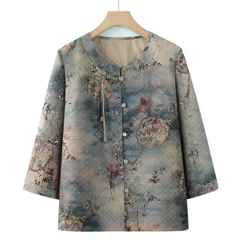 Elderly Women's Round Neck Floral Summer Top