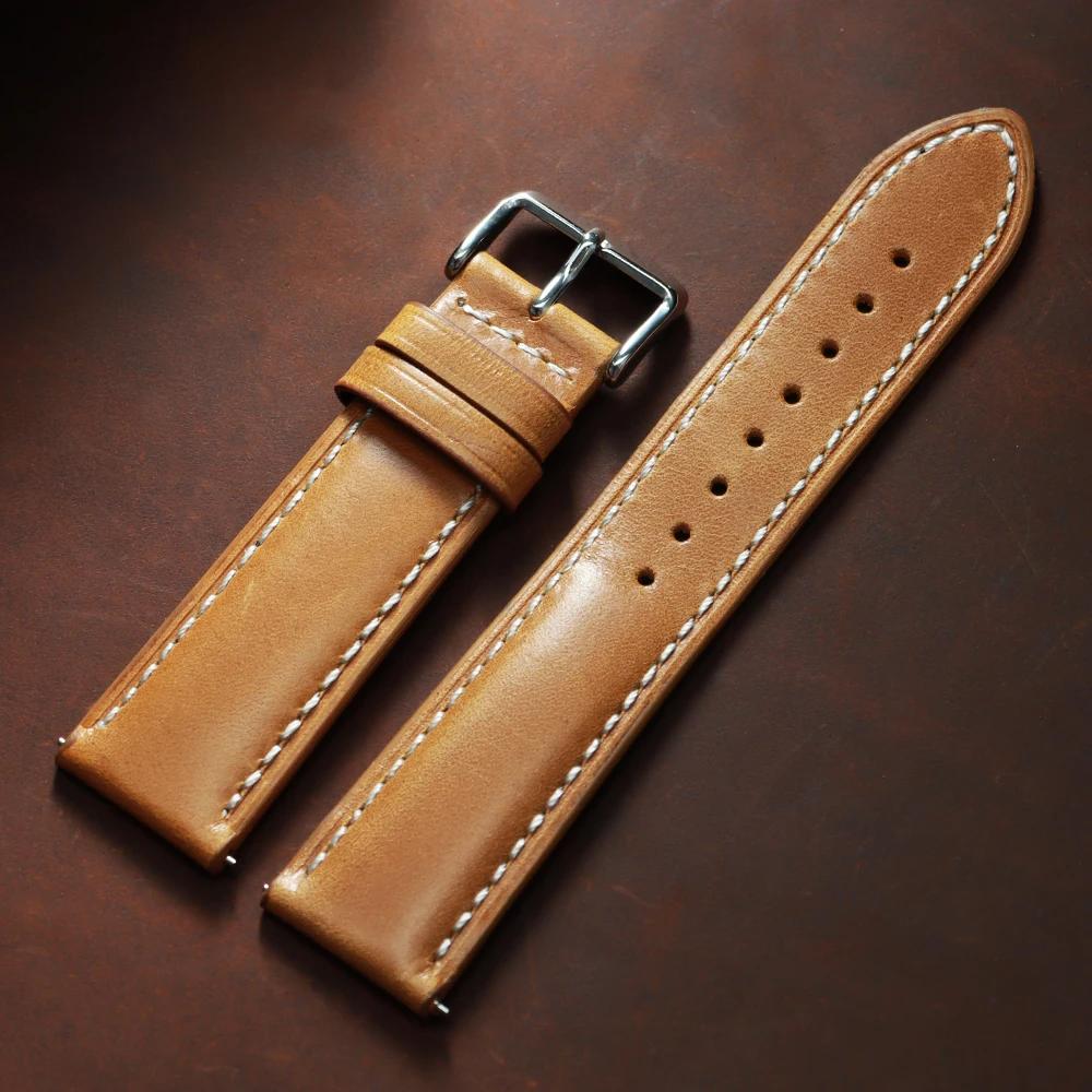 Oil Wax Calfskin Leather Watchband Soft Material Watch Band Retro Wrist Strap 18mm 20mm 22mm With Silver Stainless Steel Buckle