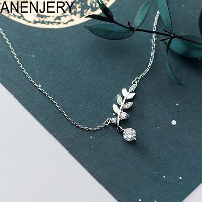 Collana con Pendente a Forma di Foglia di Zircone per Donna Dolce Semplice Delicata Catena Clavicola Gioiello Collare Girocollo