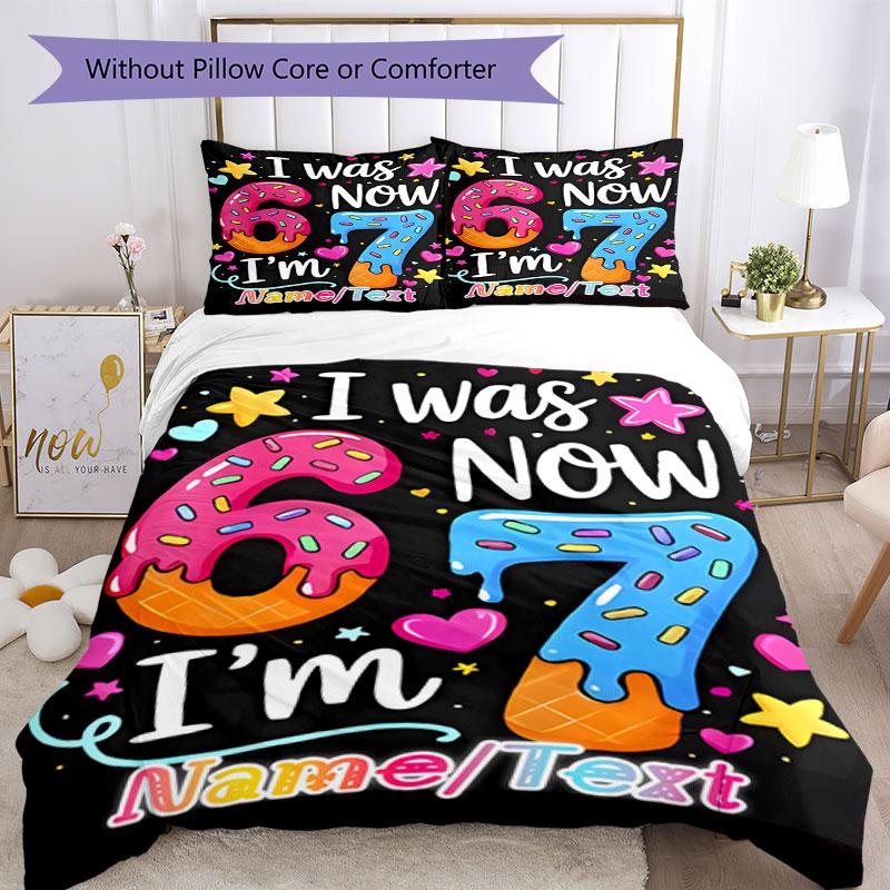 3PC Custom Name Happy 7th Birthday! Bedding Set Printed  Bedding Set Duvet Cover Closure Includes 1 Duvet Cover & 93 Pillowcases for Bedroom