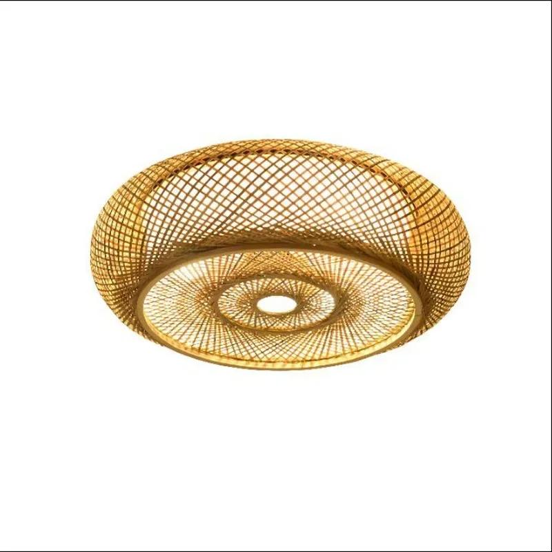Rattan Flush Mount Ceiling Lights Fixture Boho Handmade Ceiling Chandelier Home Decorative for Bedroom Kitchen Foyer