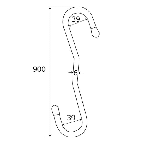 Waki Sangyo Stainless Steel Long S-Ring Hook, Hanging Hook, Silver, 6mm x 900mm, BK-904