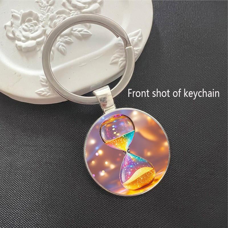 Eleganter bunter Sanduhr-Schlüsselanhänger mit Legierungsrahmen und niedlichem Stil für Geschenk und Accessoires