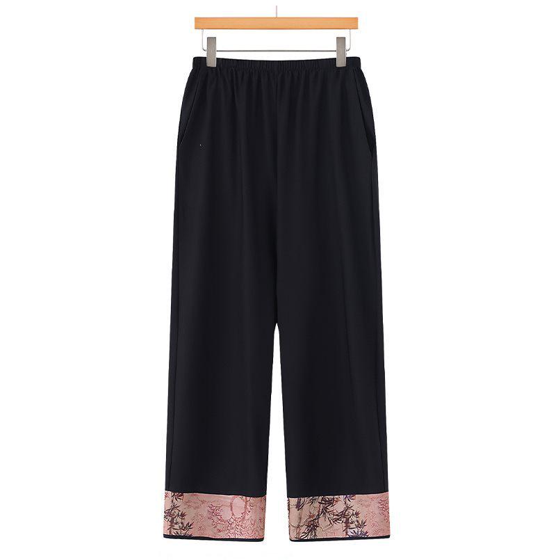 Elegant Chinese Summer Outfit: Short-Sleeved Top & Two-Piece Set for Middle-Aged and Elderly Women