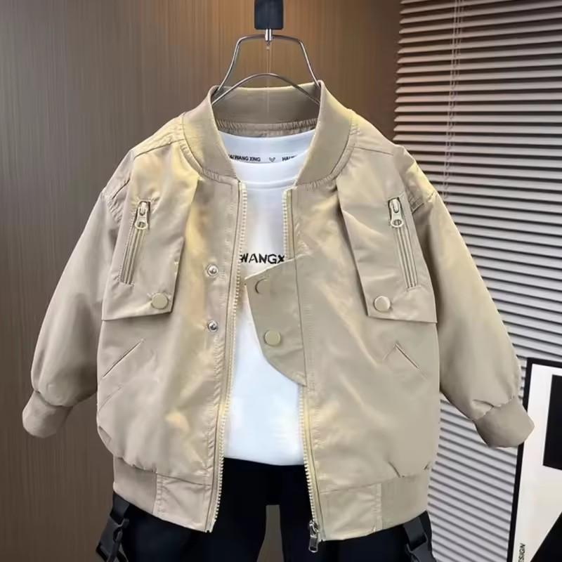 

Мальчиковые бейсбольные куртки Детская одежда Весна Осень Куртки на молнии для больших детей Однотонная ветровка Верхняя одежда 100 хаки