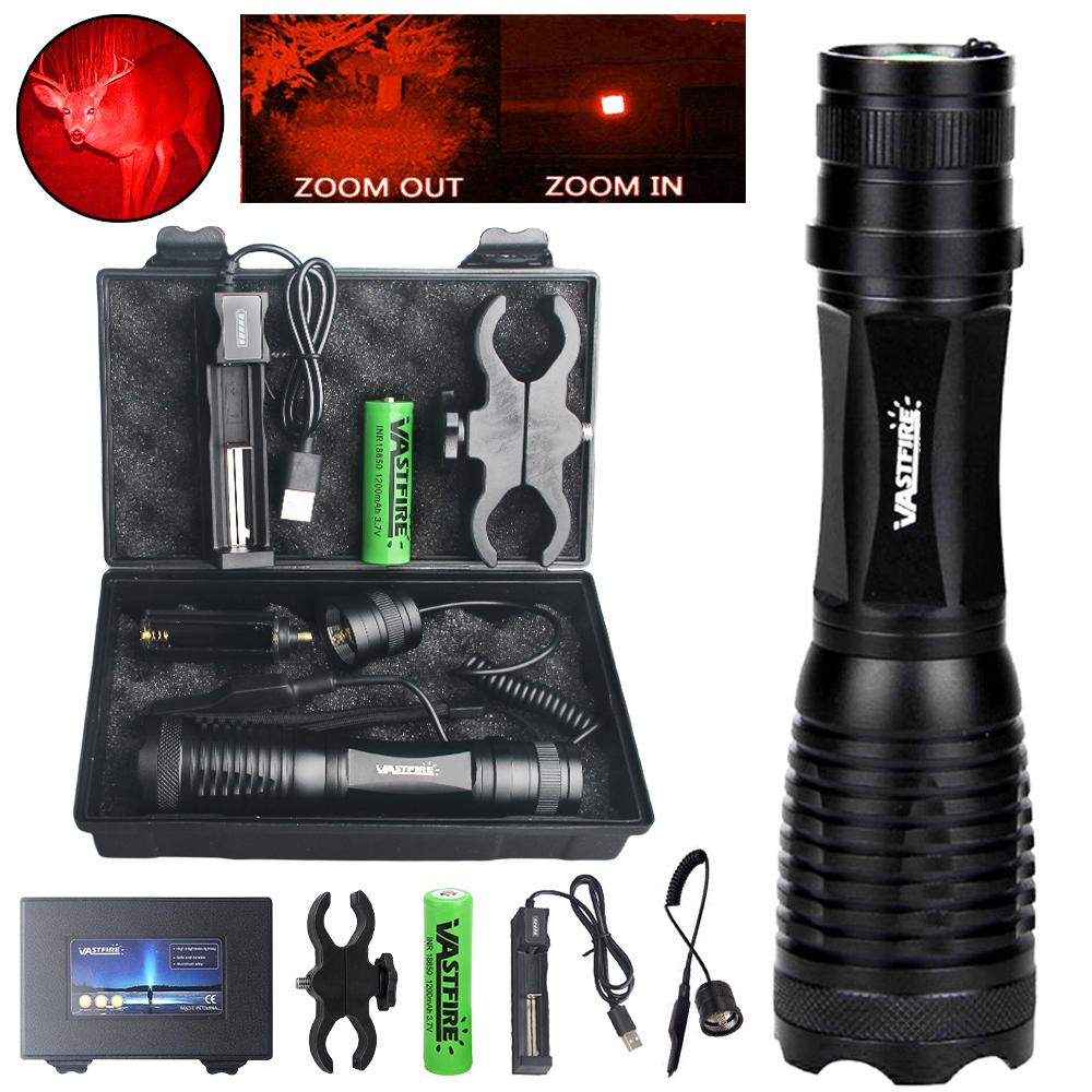 LED Tactical Flashlight Zoom White/Red/Green Light Predator Light Focus Adjustable Torch for Hunting Fishing Coyote Hog Varmint