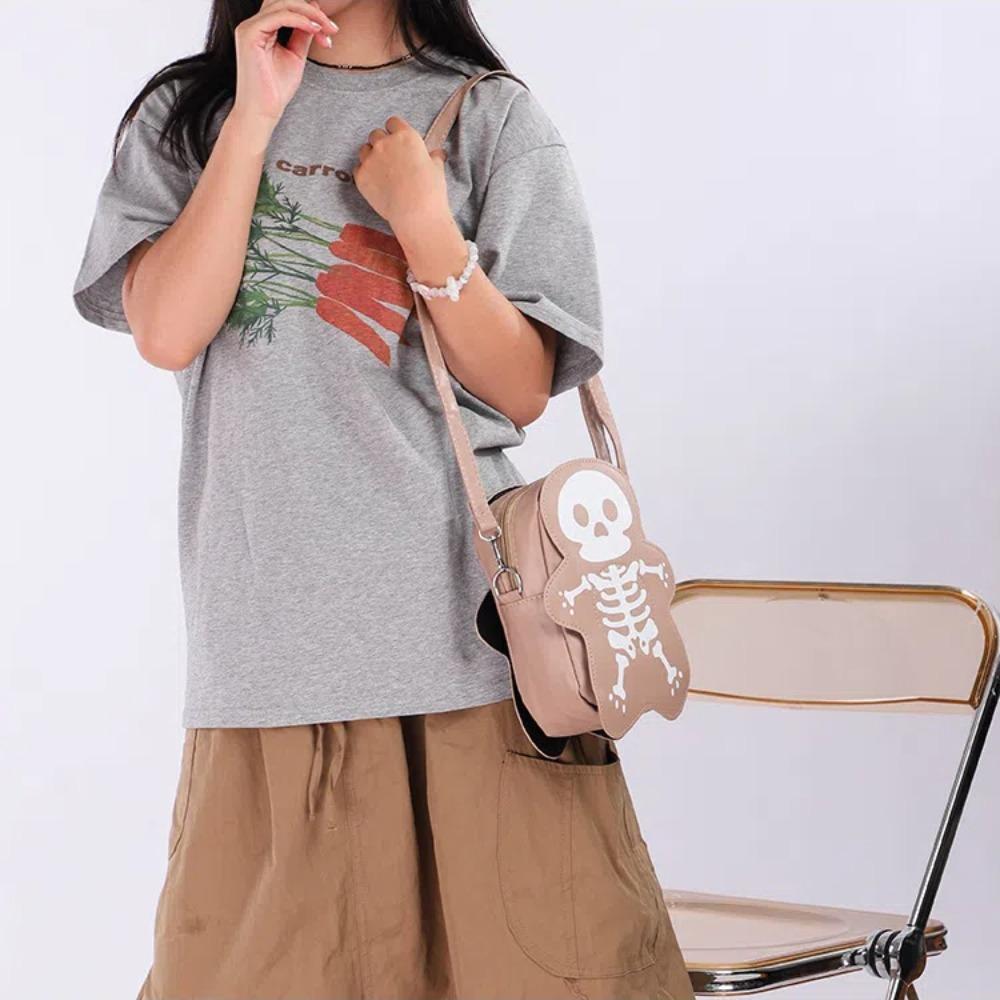 3D Skeleton Shoulder Bag PU Leather Cute Ghost Purse Creative Halloween Crossbody Bag  Party