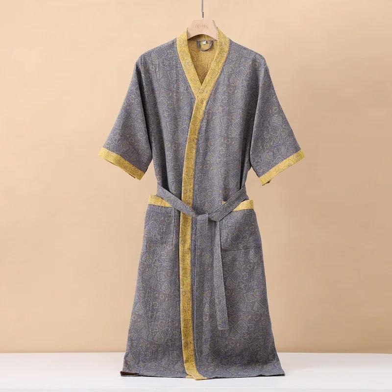 Cotton Fashionable Printed Half Sleeve Kimono Bathrobe for Spring and Summer Thin Home Wear Absorbent Quick Drying Sleeping Robe