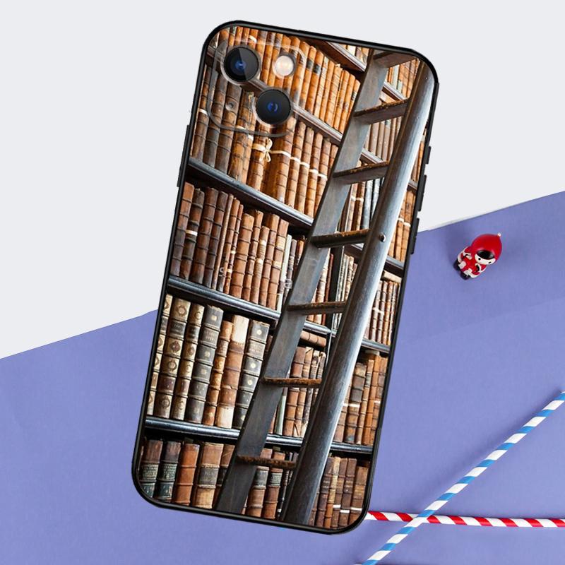 Vintage BOOK Bookworm Bookshelf Phone Case For iPhone 16 Pro 15 Pro 11 12 13 14 Pro Max Mini XR 16e 15 16 Plus Cover Shell