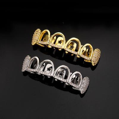 Europa & Amerika Hollow mit Diamanten besetzte Grillz: Gold- & Silbergalvanisierter Zahnschmuck