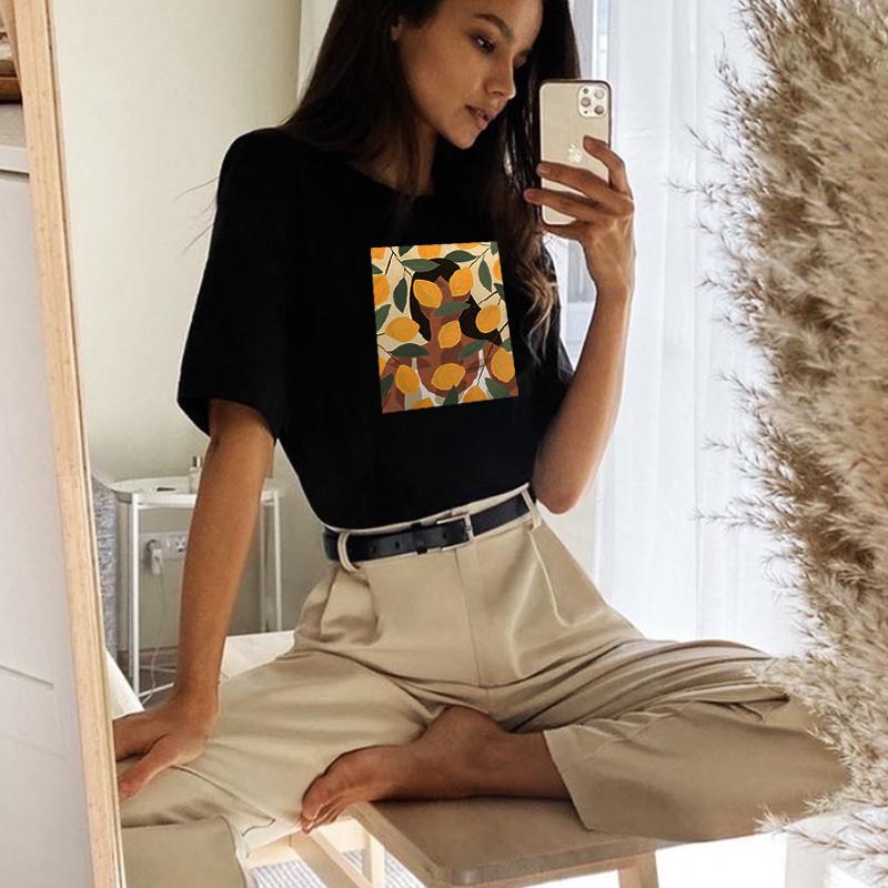 Hirsionsan Vintage Printing Cotton T Shirts Women New Soft Harajuku Loose Female Tees England Style Summer Casual Tops Gotic Graphic T Shirt