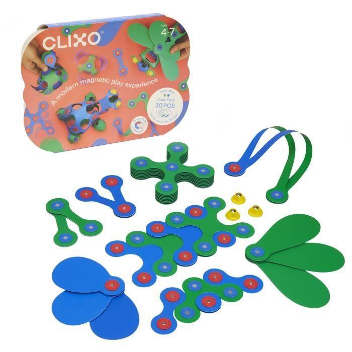 Crew Pack CLIXO - Bleu/Vert - GIPSY TOYS - Jeu de Construction magnétique, Flexible, Durable et imaginatif - 30 pièces - Dès 4 ans