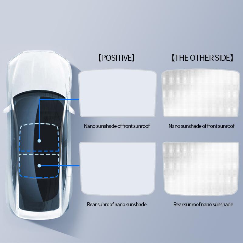 2PCS For Tesla Model 3/Y/3 Highland/Y Juniper Ice Cloth Buckle Shades for Glass Roof Front & Rear Sunroof Skylight Sunshade