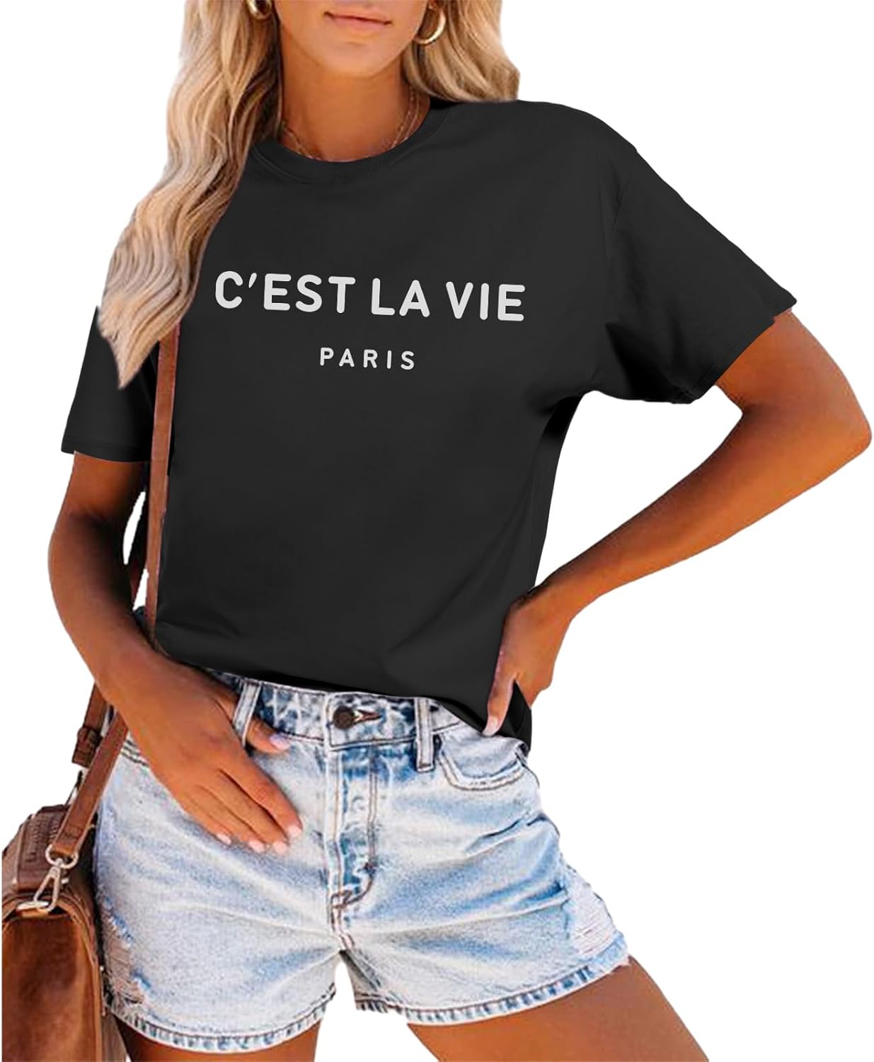 Tuislay C est La Vie T-Shirt Graphic Tees for Women Paris Shirts Oversized Baggy Trendy Summer Short Sleeve Loose Fit Top S разноцветный