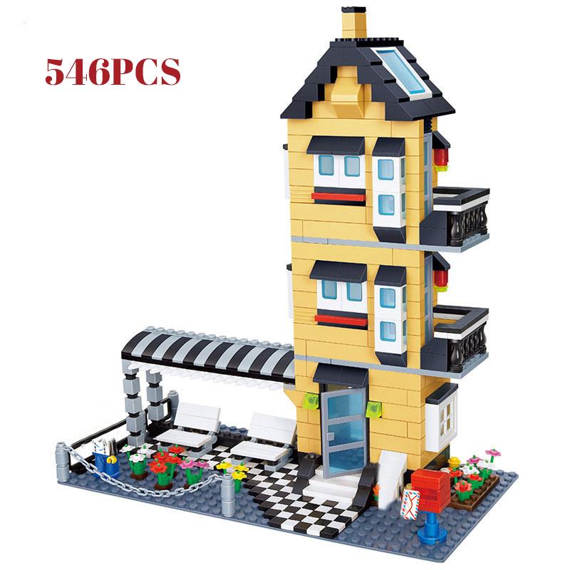 House Villa Architecture Cottage Model Building Blocks Bricks Friends for Girl Beach Hut Modular Home Village Creative City Shop