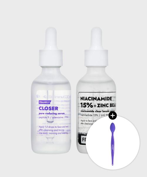 [SET] Frankly Closer Serum 60ml + Niacinamide 15% Zinc Beads Serum 60ml (Gift: Small Pore Brush) NONE
