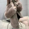 New fur coat women's imitation fox hair long-sleeved medium and long thin V-neck foreign hair coat