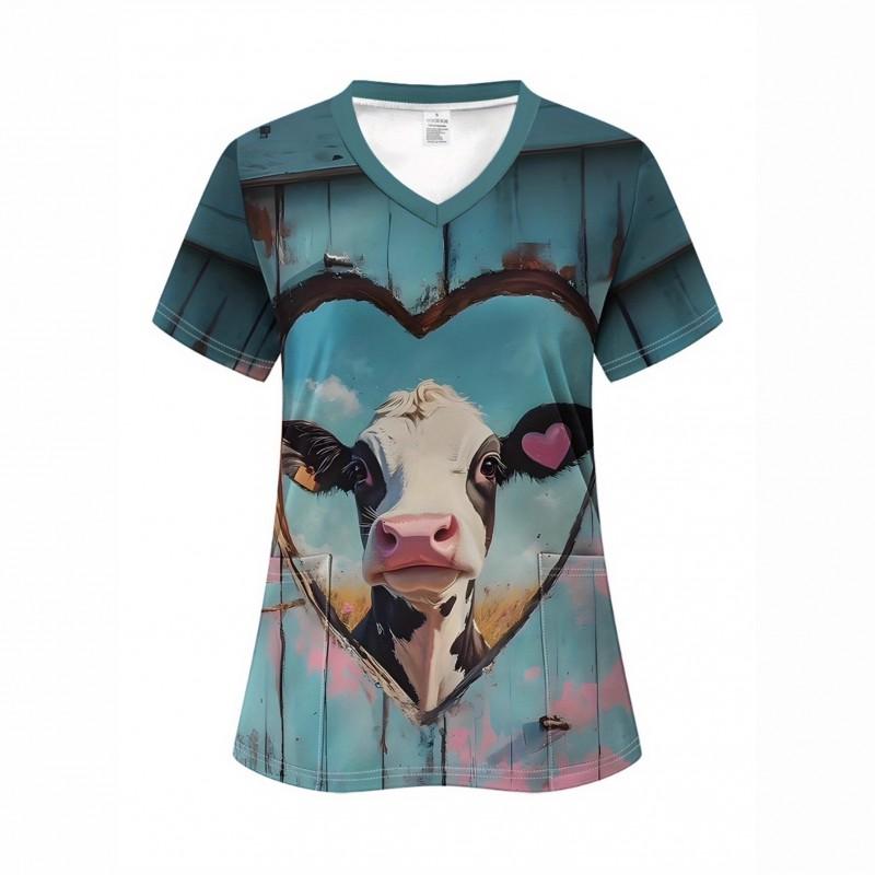 Womens V-Neck Short Sleeve T-Shirt With 3D Print Design Lightweight Breathable Casual Daily Wear