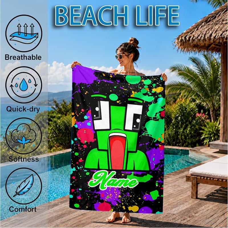 Custom Name Space Alien Un-speakable Beach Towel Microfiber Beach Towel, Lightweight and Quick-Dry, for Summer Travel, Swimming Pool Gift