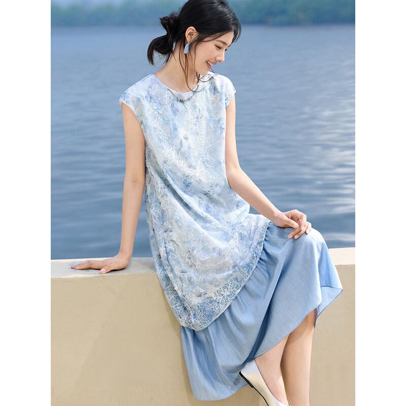 Elegant Textured Flowy A-Line Midi Dress 2XL синий