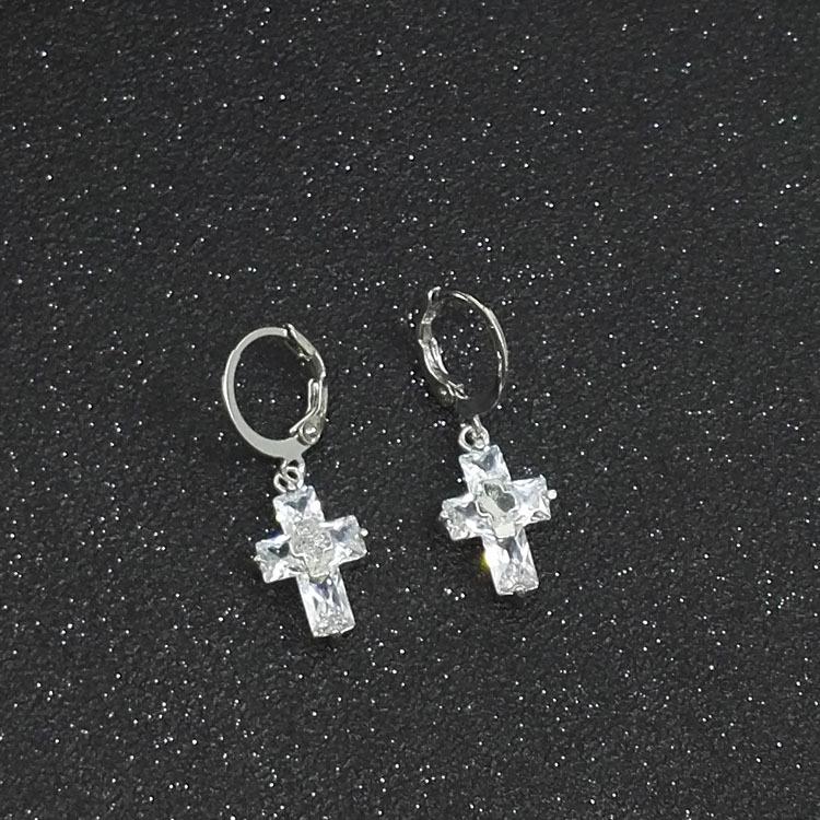 European & American Style Zircon Cross Dangle Earrings - Fashionable New Design