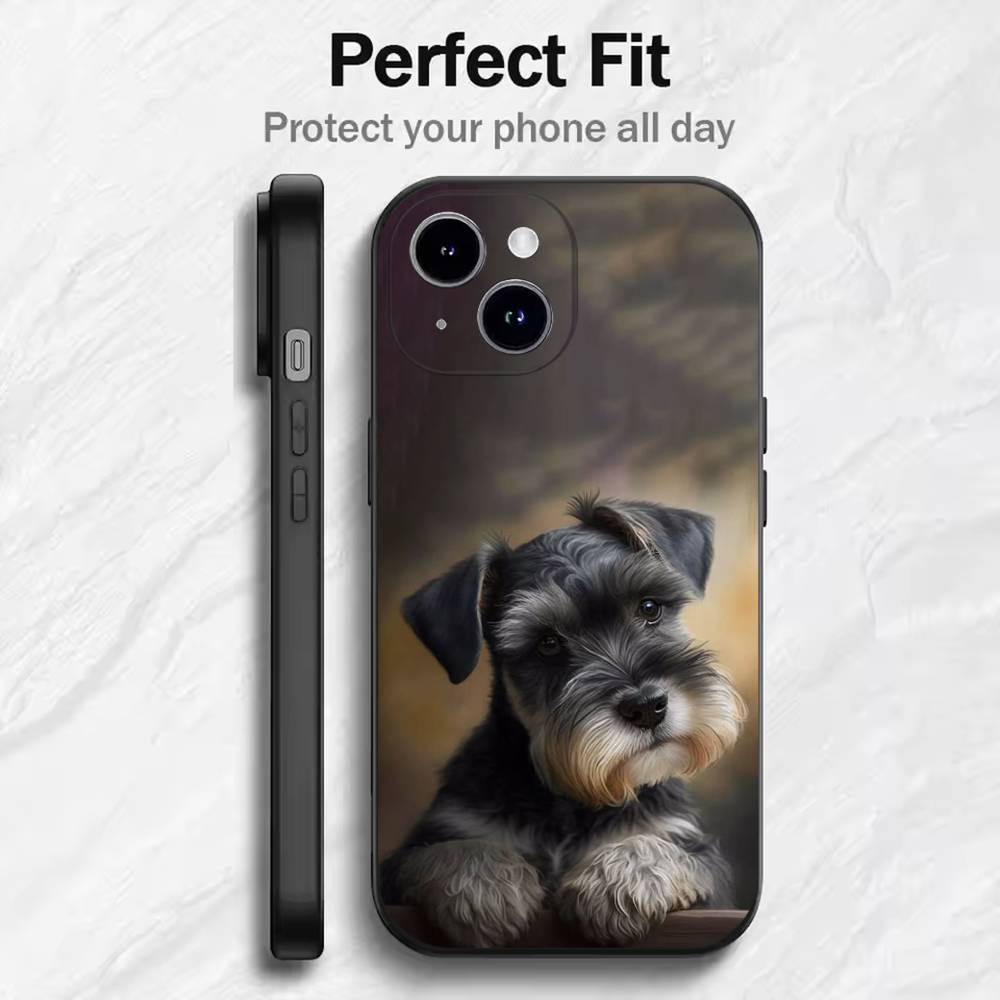 Cartoon Schnauzer Dog  Phone Case For 17 16 15 14 13 12 11 Mini XS XR X 6S 6 Pro Max Plus Black Soft Cover
