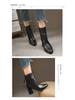 Genuine Leather Chunky Heel Patchwork Short Boots for Women - Autumn/Winter Style with Back Zipper and Frosted Finish
