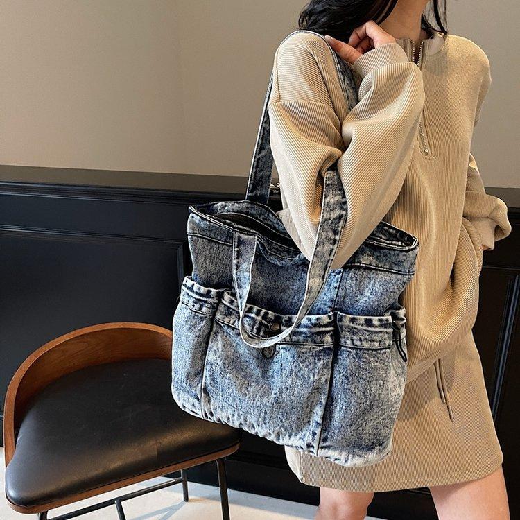 

Джинсовая парусиновая сумка-тоут, сумка подмышку, женская наплечная сумка для студентки, сумка для занятий, сумка в стиле локомотив, трендовая сумка синий