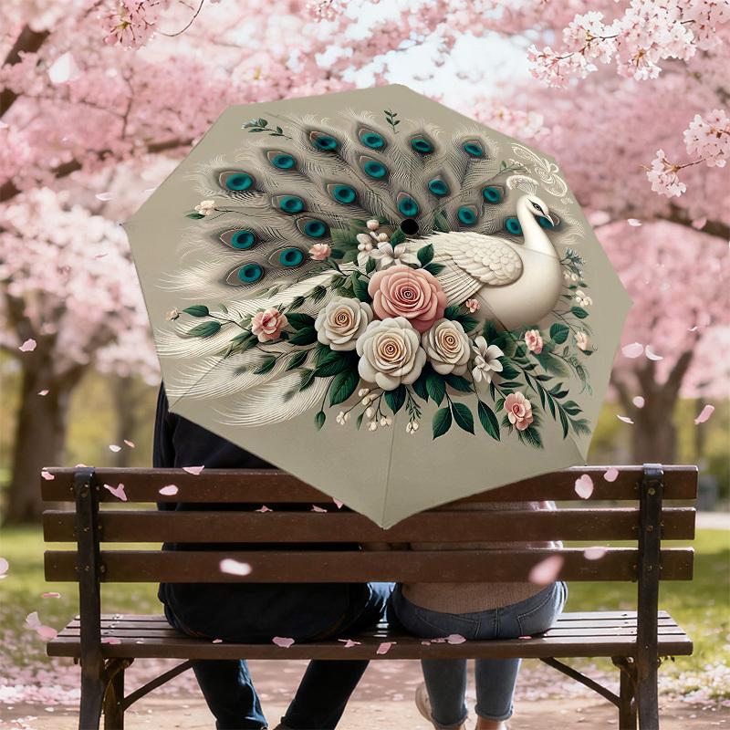 1PC Peacock flowersAutomatic Open/Close Umbrella with Windproof, 8-Rib Sturdy Canopy, Durable Ribs, Fashionable Design1282A