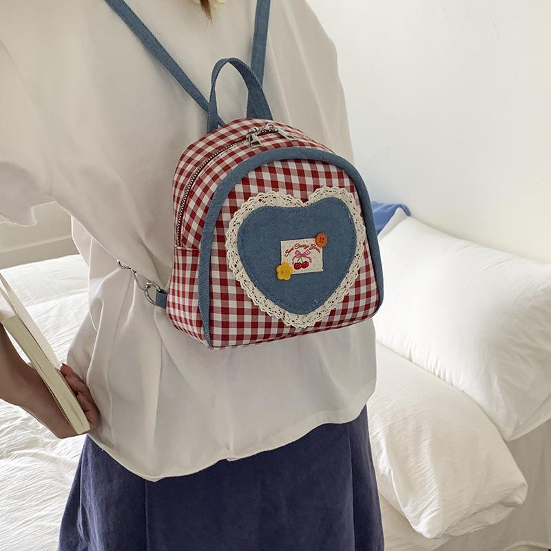 

2026 New Versatile Small Backpack Plaid Cute Plaid Tote Bag for Girls Traveling Korean Lace Academy