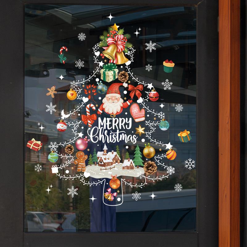 Colorful Christmas Tree & Snowflake Window Wall Stickers - Static Cling Decals with Candy Cookie Designs