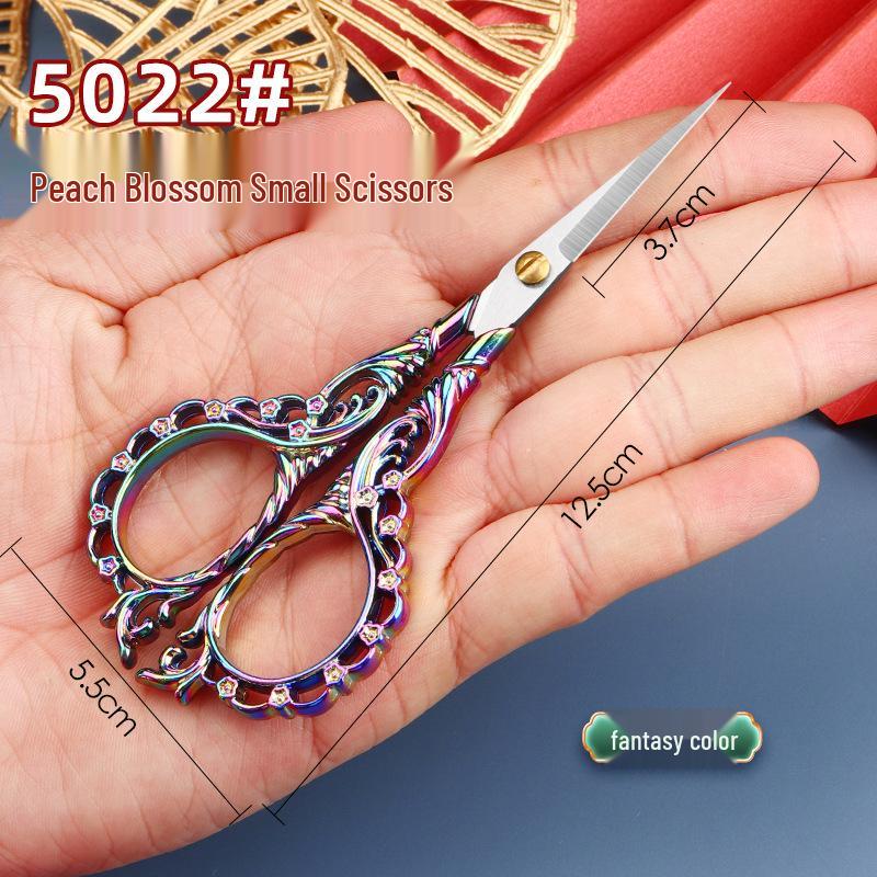 Peach Blossom Retro Pointed Tip Stainless Steel Scissors for Embroidery, Yarn, Paper - Ideal for Home, Office, and Crafts.