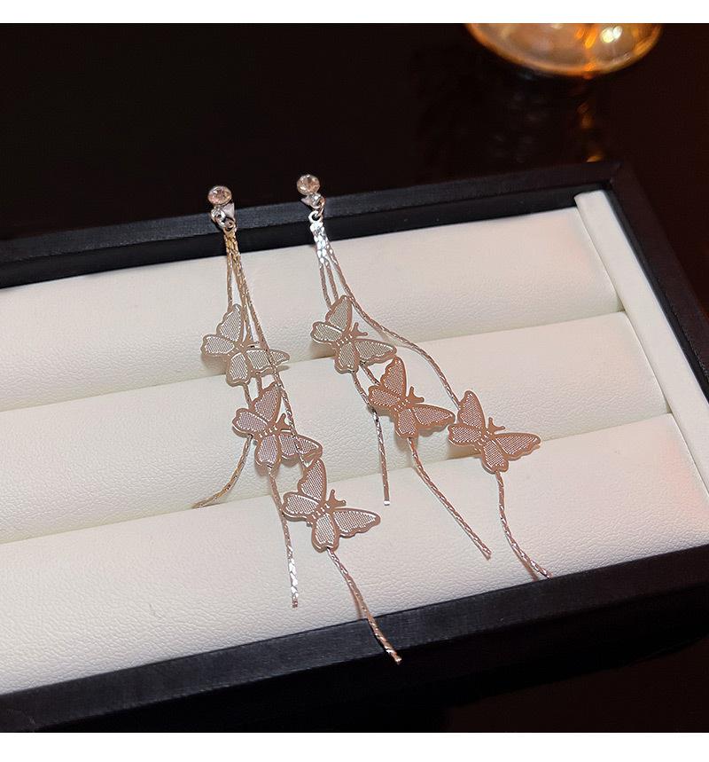 

Mori super fairy temperament long tassel butterfly earrings light luxury high sense super flash sequined stud earrings срібний