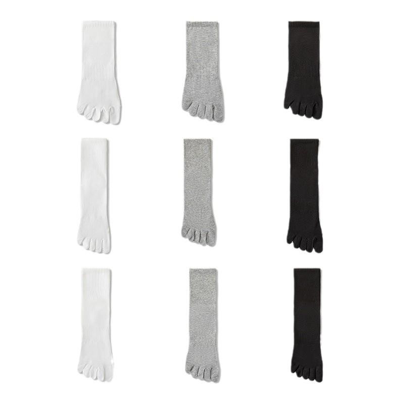 Men's Black & White Five-Toe Mid-Calf Cotton Socks - Anti-Odor, Spring/Summer