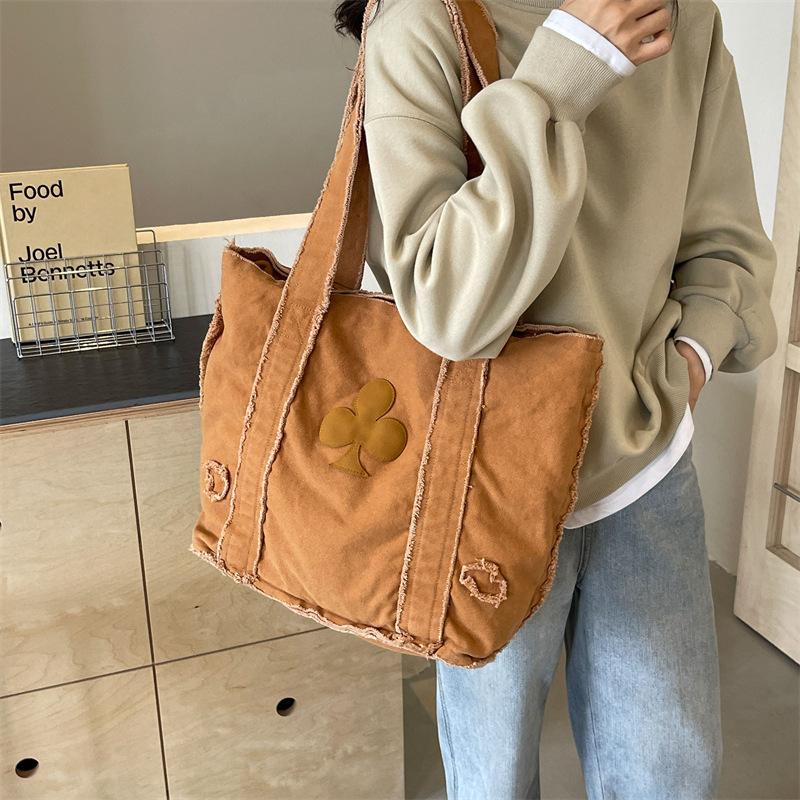 Denim canvas retro bag women's large capacity shoulder bag tote bag casual college student class bag commuter bag