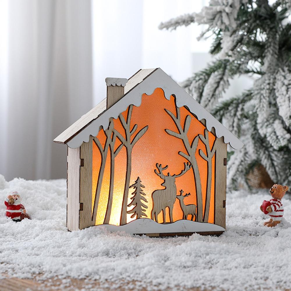 Christmas LED Light Wooden House Luminous Cabin Merry Christmas Decorations For Home DIY Xmas Tree Ornaments Kids Gifts New