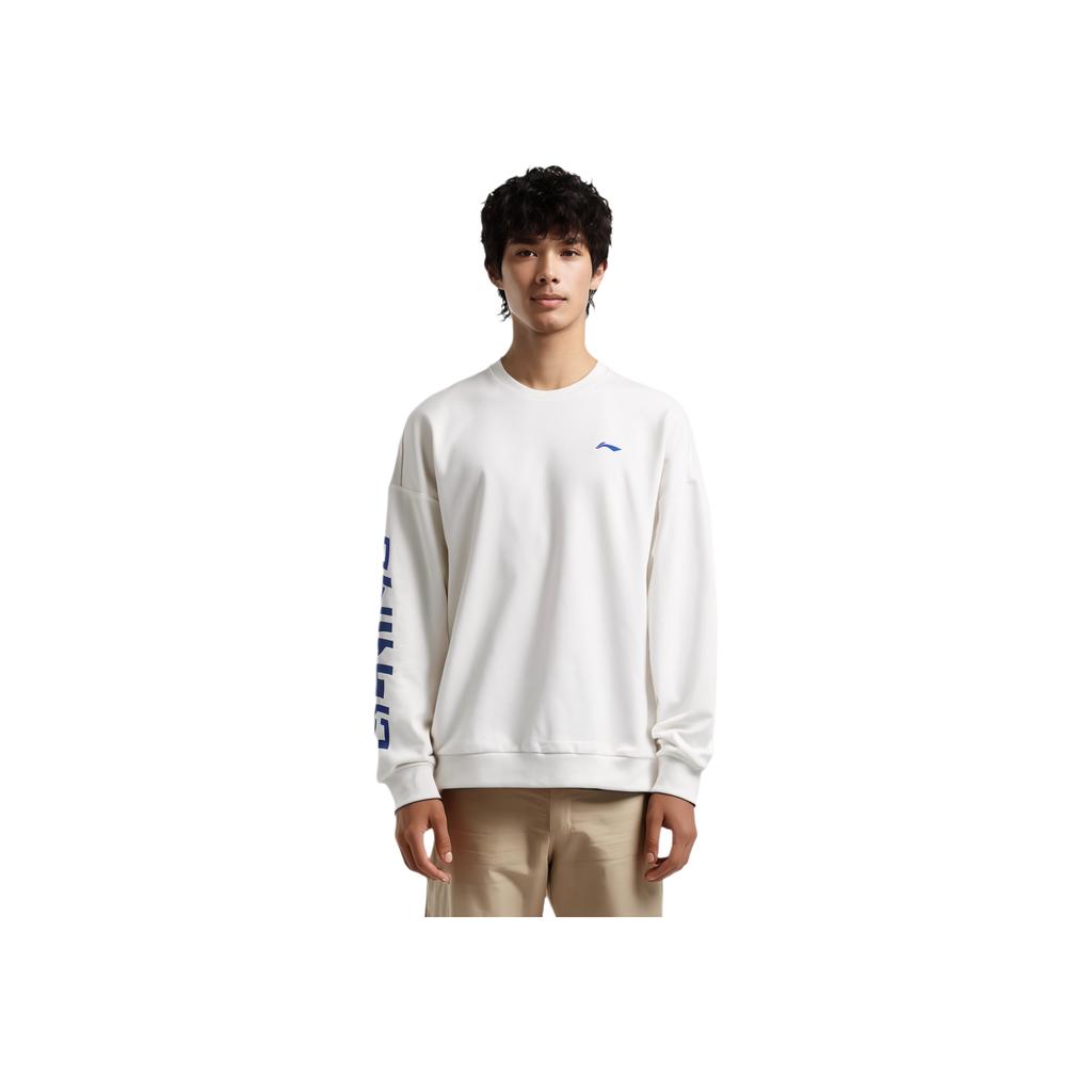 Li-Ning Fleece Round Neck T-Shirt With Large Logo Men Tops White AWDS469-3