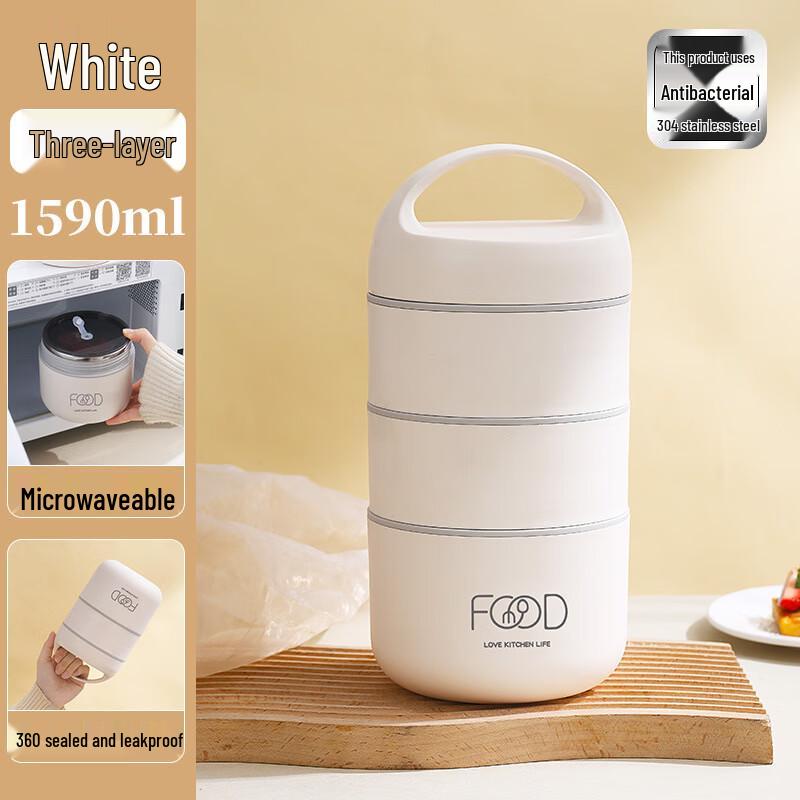 GOWKE 3-Layer White Insulated Lunch Box (Large Capacity)