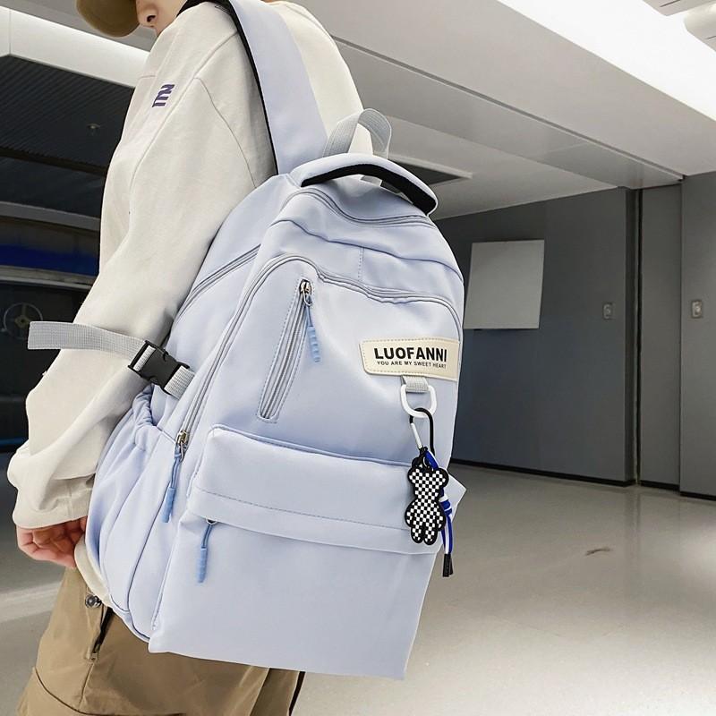 Letter Lightweight Nylon Student Backpack With Zipper Closure For High School And College Daily Use