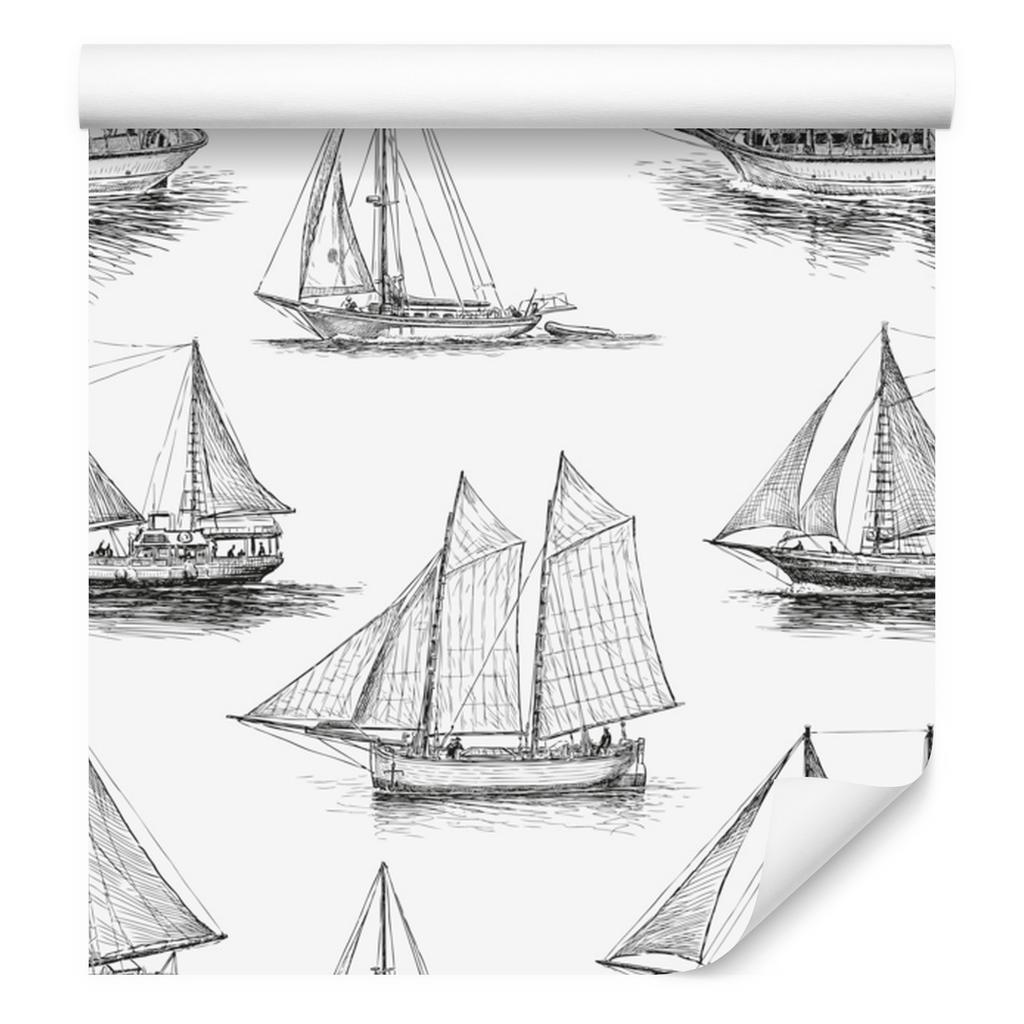 Black and white sailboat wallpaper for living room and bedroom 50x1000