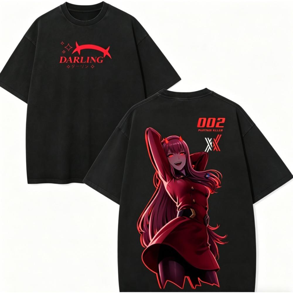 DARLING in the FRANXX Zero Two Anime Lover Washed T-shirt Year round clothing high quality personality Clothes Plus Size Unisex New Model Couples tee