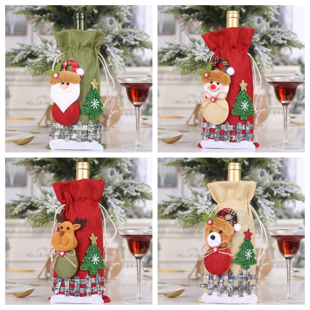 Christmas Wine Bottle Bags Wine Bottle Sweater Dress Drawstring Bottle Bags for Xmas Dining Table Decor Wine Bottle Cover